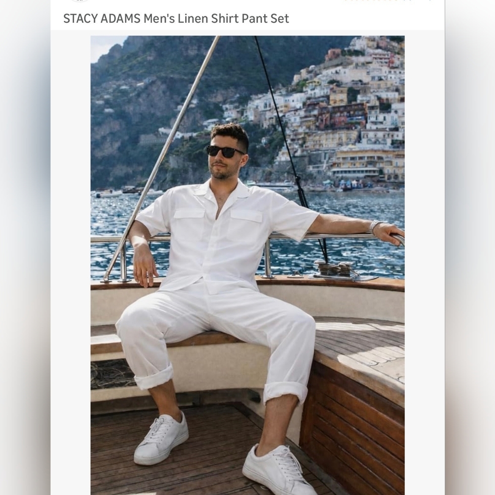 Stacy Adams Men's White Short-Sleeve Camp Shirt and Trousers Set